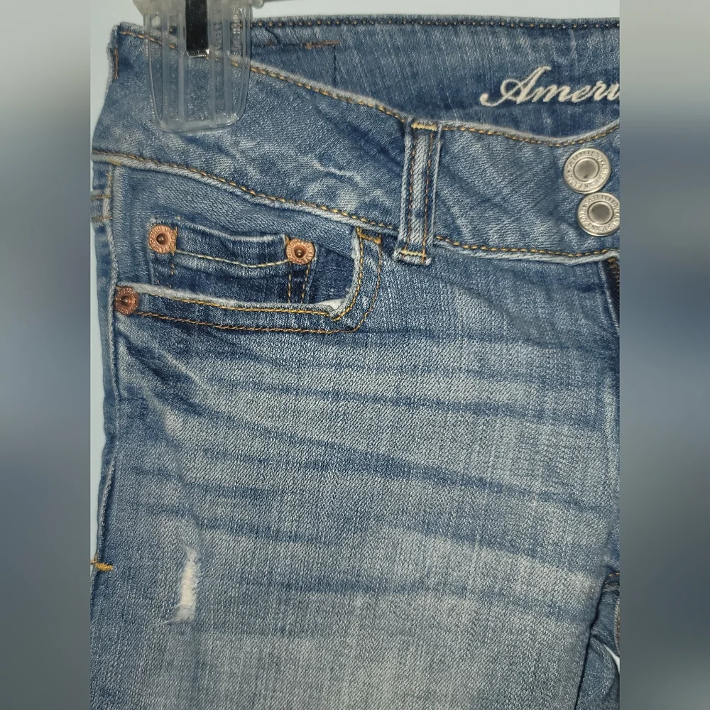 American Eagle Denim Jeans size 00 vintage Y2K decorative stitching stretch - Picture 6 of 16